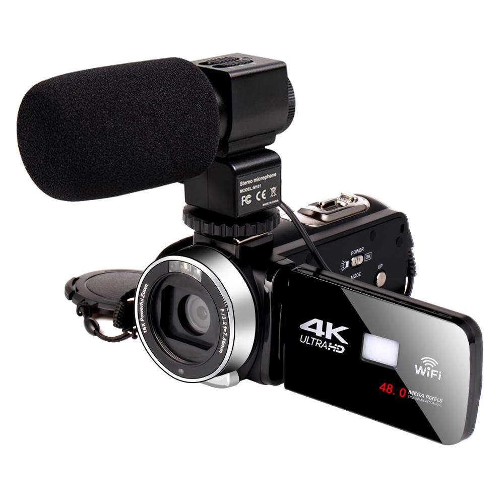 Digital Video Camera with Microphone Professional 4K Camcorder for Live Stream WiFi Vision 48MP Photography