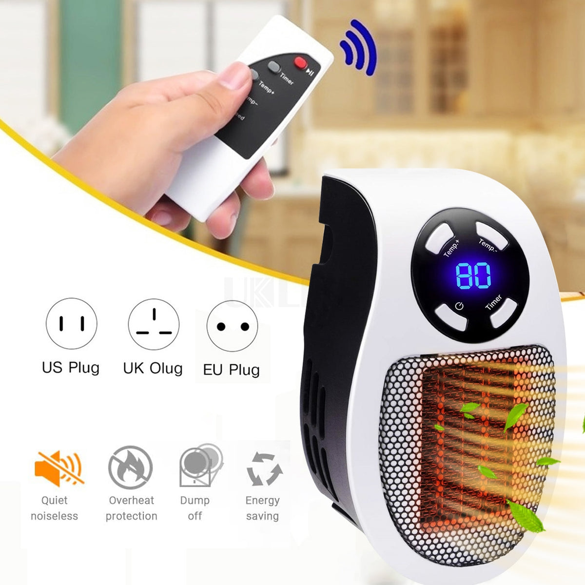 Electric Warmer Mini Fan Heater 500W Portable Wall Heater Ceramic Heating Radiator