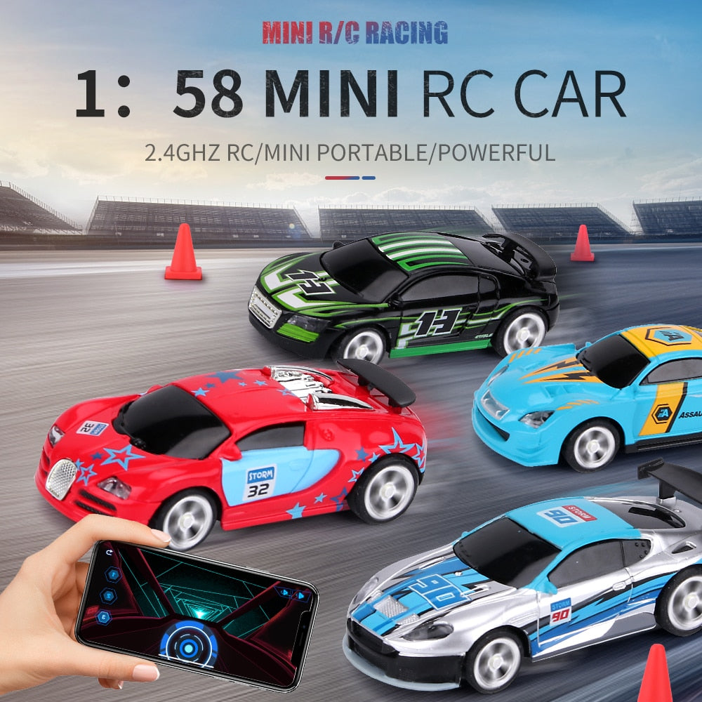 1:58 Remote Control MINI RC Car Battery Operated Racing Car PVC Cans Pack Machine Drift-Buggy