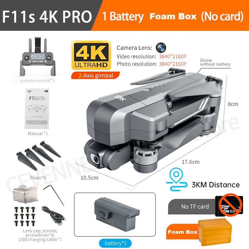 CSF F11S Pro Drone 4k Profesional Camera 3KM WIFI GPS EIS 2-axis Anti-Shake Gimbal FPV Brushless