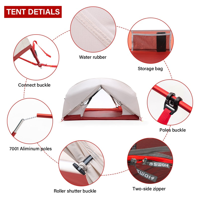 BSWolf 2 Persons Camping Tent Ultralight 20D 380T Nylon Double Layer Waterproof Backpacking