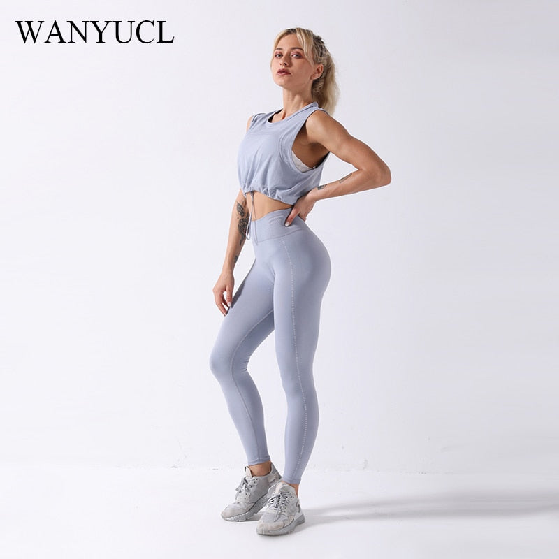 WANYUCL 2021 Seamless Suit Women 2pcs Sport Leggings And Top Workout Sleeveless