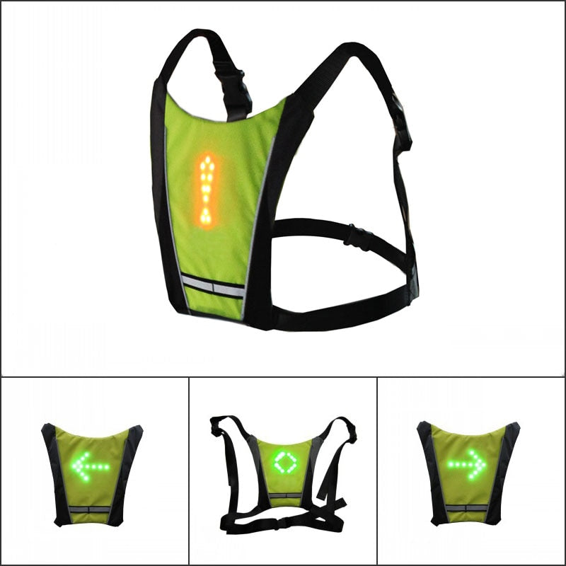 Unisex Wireless Reflective Cycling Vest 4 LED Turn Signal Light Vest USB Rechargeable Backpack