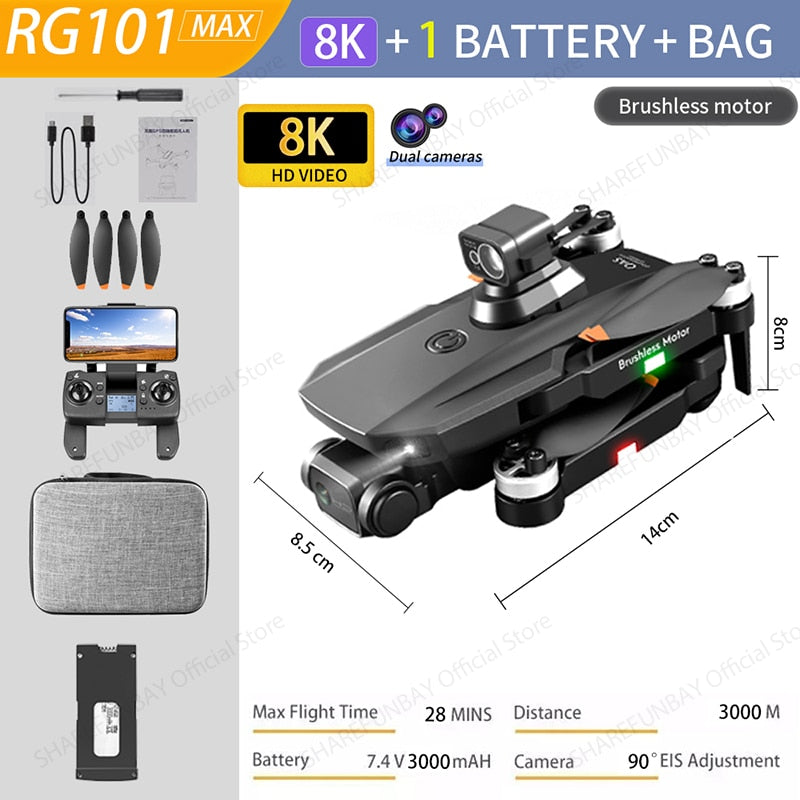 2022 NEW RG101 MAX GPS Drone 8K Professional Dual HD Camera FPV 3Km Aerial Photography Brushless