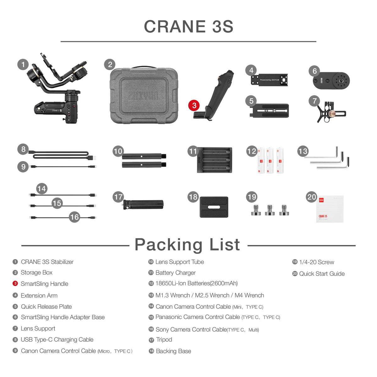 ZHIYUN Official Crane 3S/SE 3-Axis Camera Gimbal Handheld Stabilizer Support