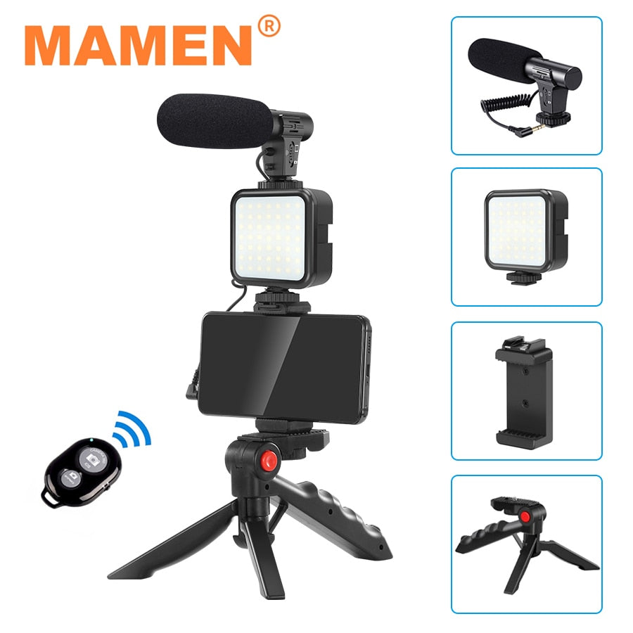 MAMEN Smartphone Vlogging Kit Video Recording Equipment with Tripod Fill Light