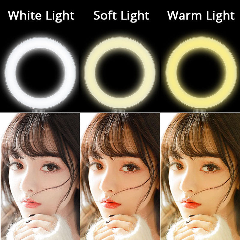 Dimmable LED Selfie Ring Light Camera Phone USB ring lamp Fill Light with Phone Holder Stand