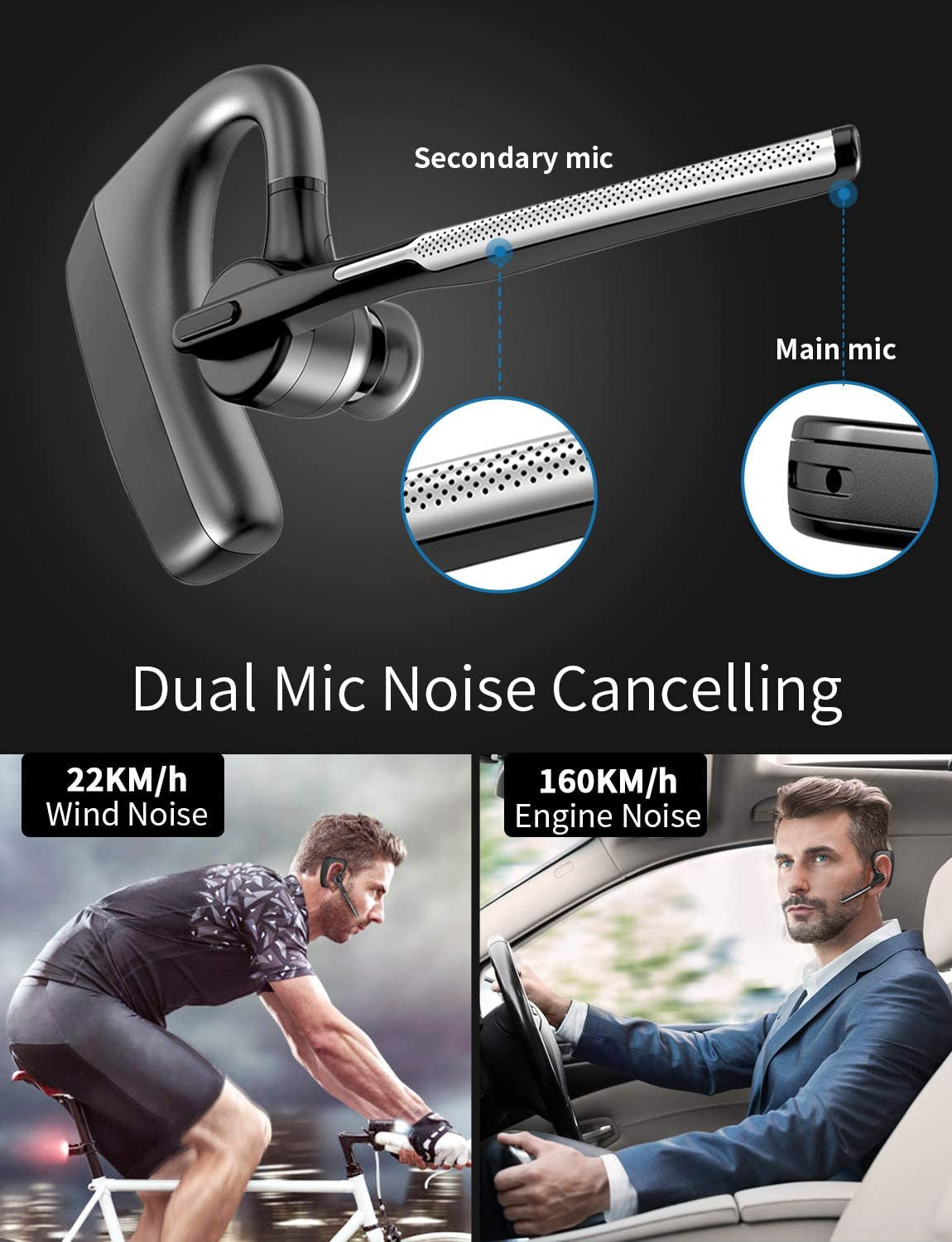 Bluetooth Earphones Wireless Headset HD Headphone With CVC8.0 Dual Microphone Noise