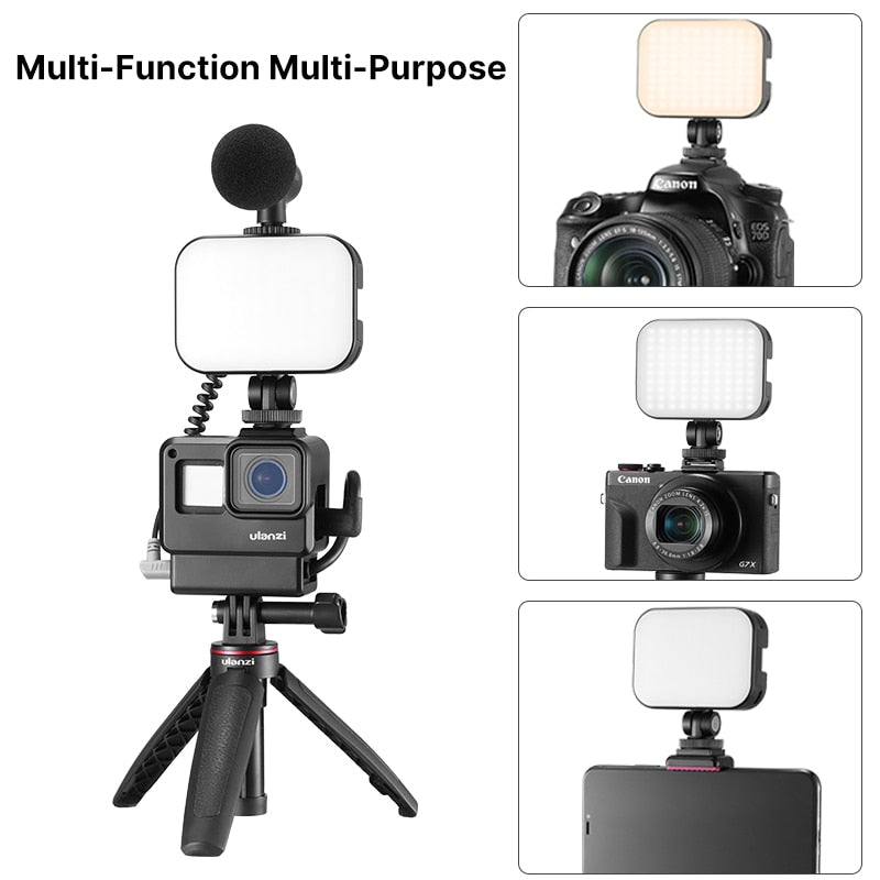 Adjustable LED Video Light With Tripod and 3 Cold Shoe Extend Camera Photography