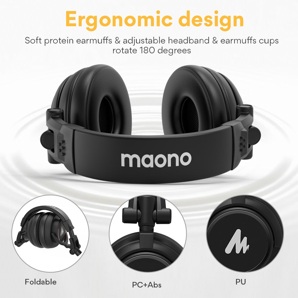 MAONO Professional Studio Monitor Headphones,Over Ear and Detachable Plug &amp