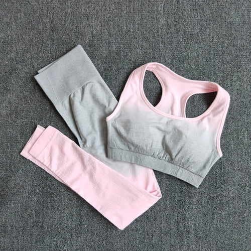 Ombre Yoga Set Sports Bra and Leggings Women Gym Set Clothes Seamless Workout