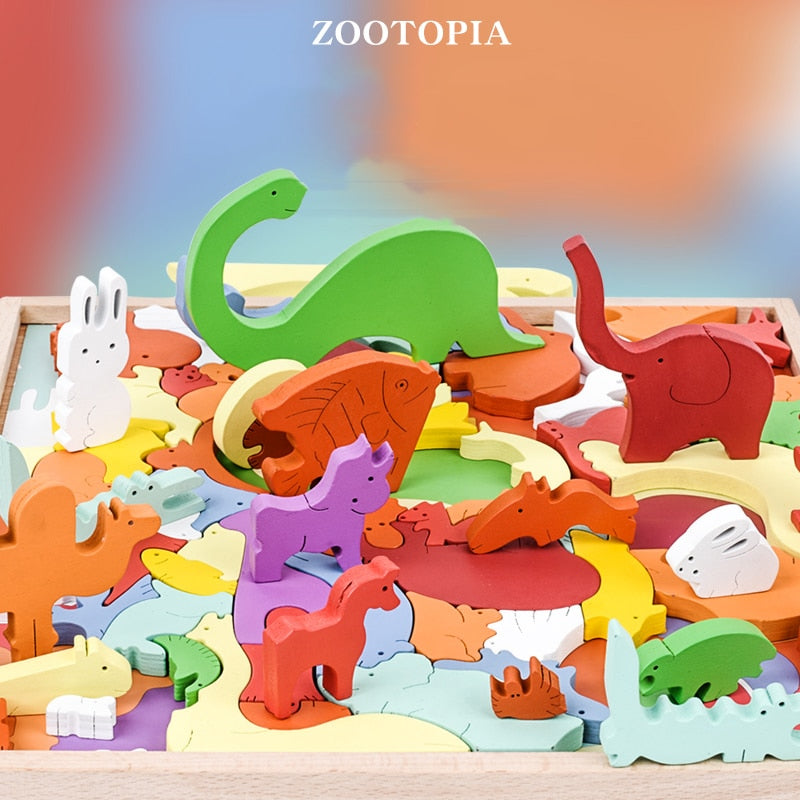 3D Puzzles Toy Animal Cartoon Multilayer Jigsaw Puzzle Creative Baby Wooden Early Educational