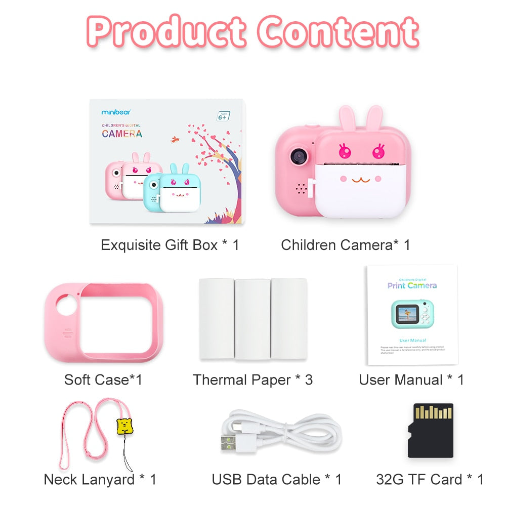 Minibear Children Camera For Kids Instant Camera 1080P Digital Camera For Children