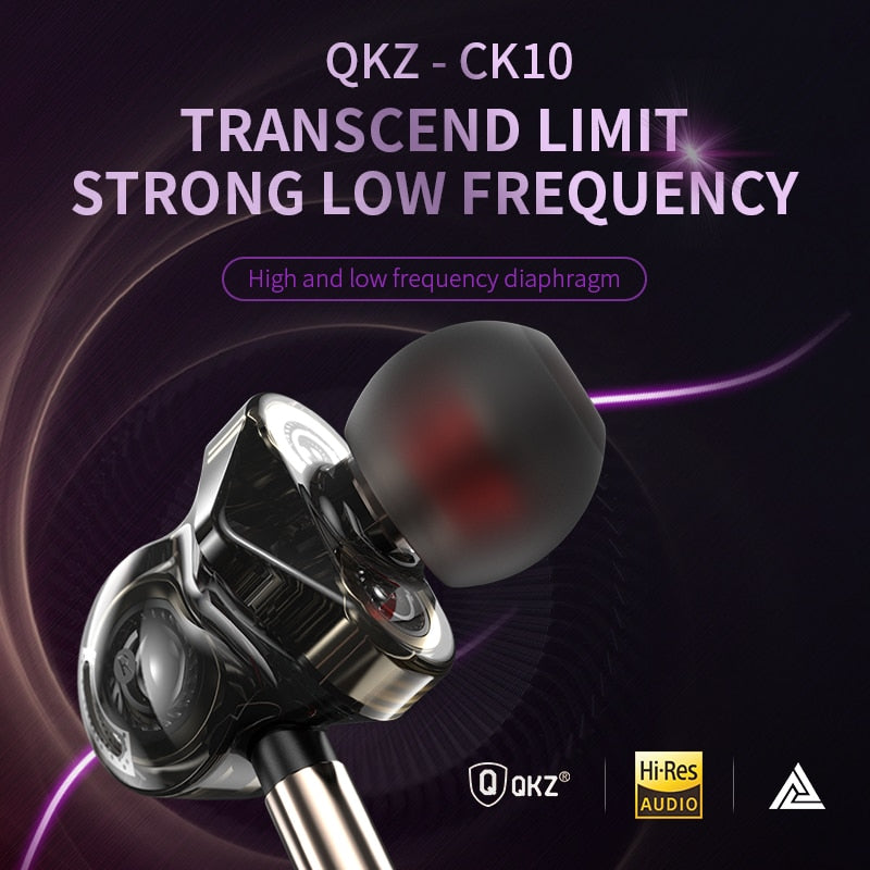 Original QKZ CK10 In Ear Earphone With Mic 6 Dynamic Driver Unit Headsets Stereo Sports