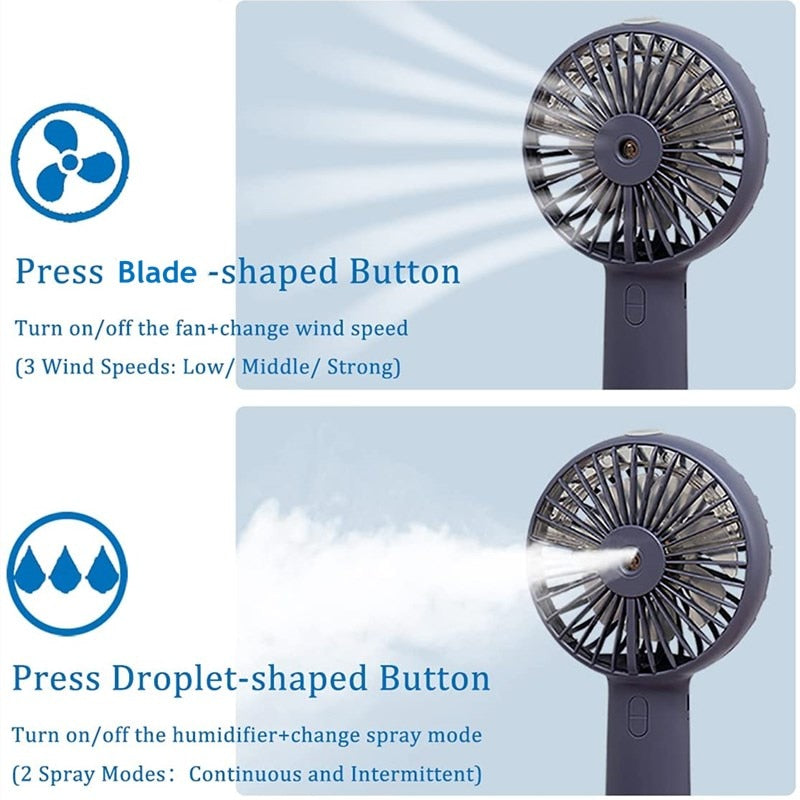 Battery Portable Water Spray Mist Fan Electric USB Rechargeable Handheld Mini Fan Cooling Air