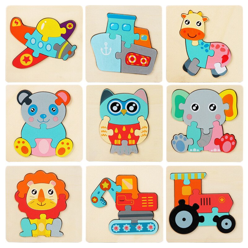 Wooden Toys 3D Puzzle Jigsaw Board Montessori Toys for Children Kids Baby Early Educational