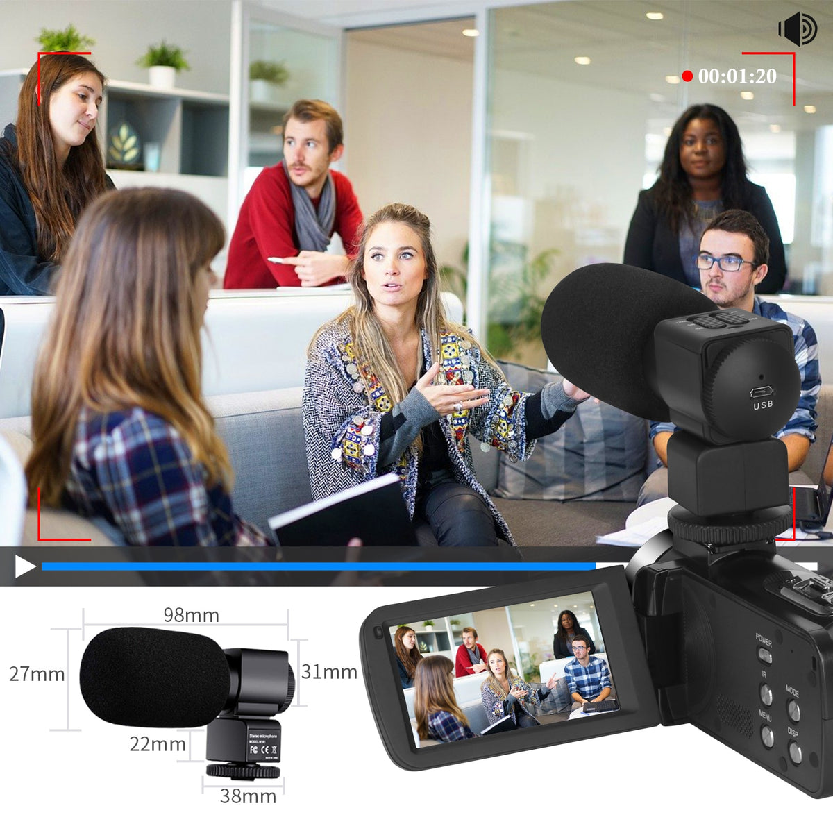 Digital Video Camera with Microphone Professional 4K Camcorder for Live Stream WiFi Vision 48MP Photography