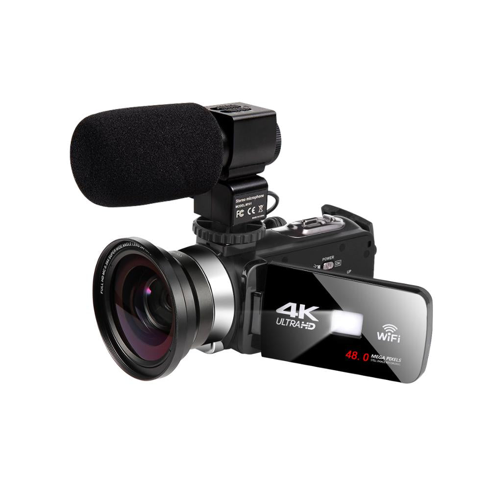 Digital Video Camera with Microphone Professional 4K Camcorder for Live Stream WiFi Vision 48MP Photography