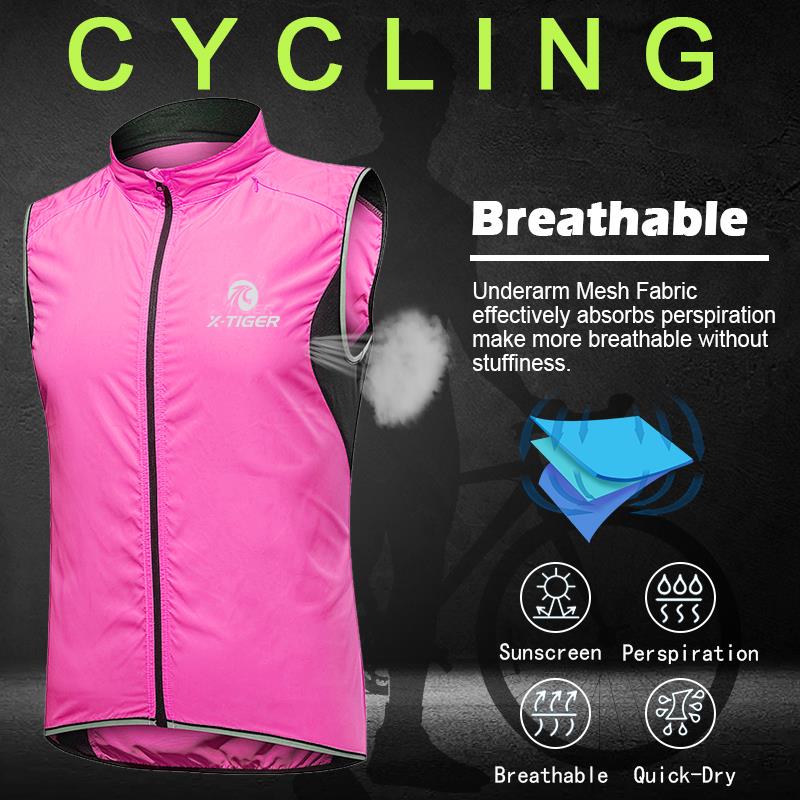 Women Windproof Cycling Vest Sleeveless Reflective MTB Bike Jacket Outdoor Sport Running