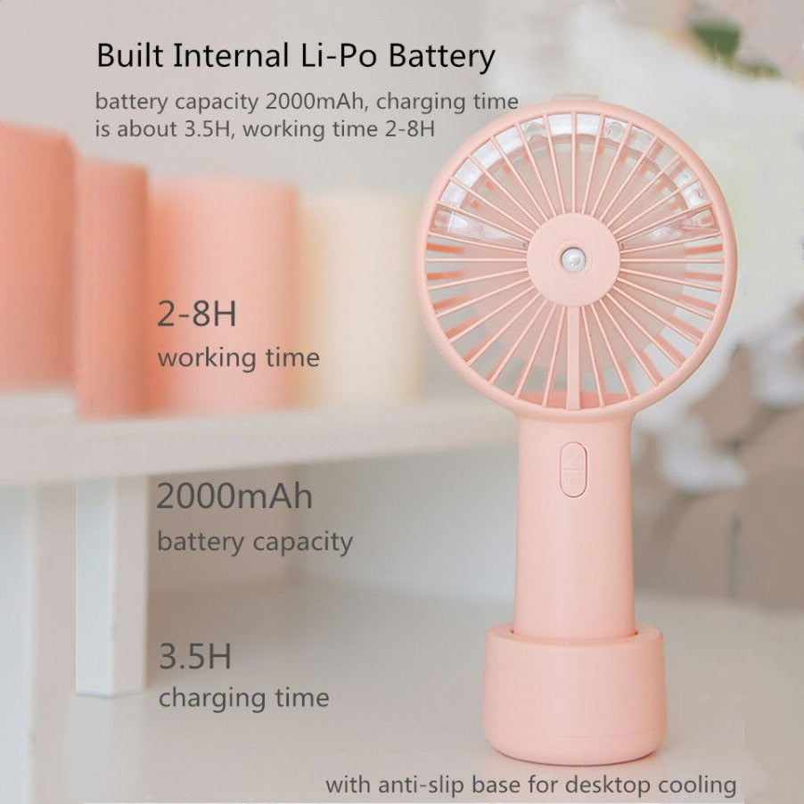 Battery Portable Water Spray Mist Fan Electric USB Rechargeable Handheld Mini Fan Cooling Air