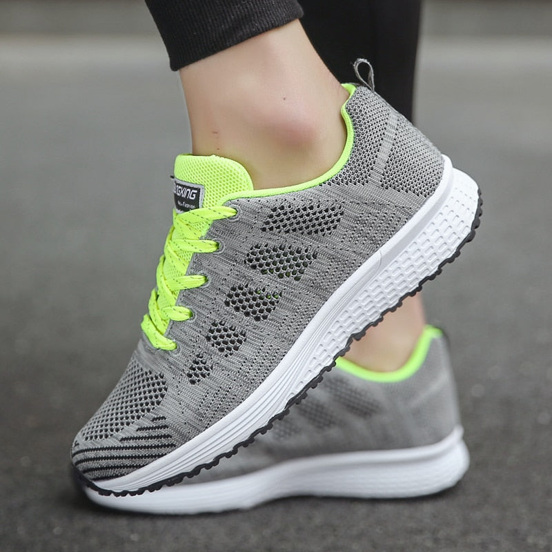 Women Sport Shoes Man Breathable Walking Mesh Lace up Light Flats Sneakers for Woman