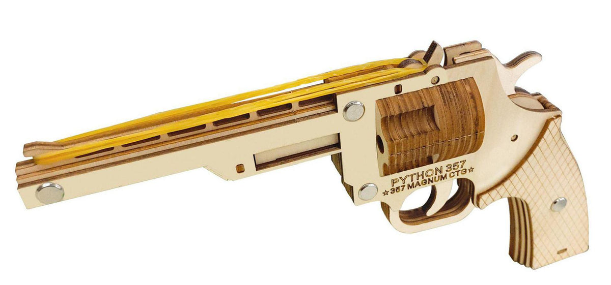 Semi-auto Rubber Band Cutting 3D Wooden Puzzle Gun Woodcraft Assembly Kit RevolverShooting Toy Boys