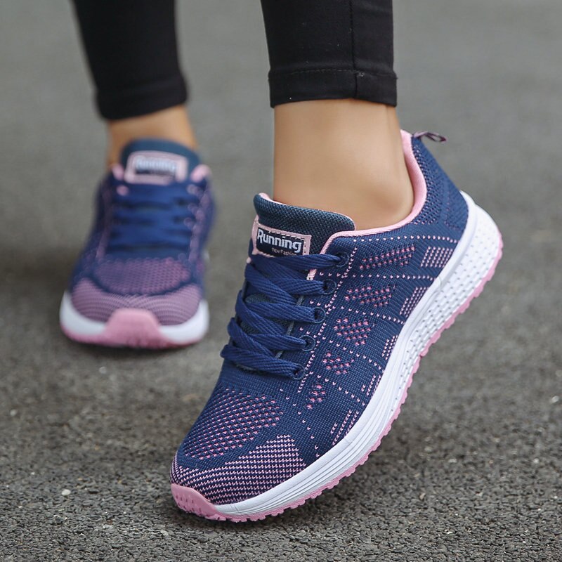 Women Sport Shoes Man Breathable Walking Mesh Lace up Light Flats Sneakers for Woman