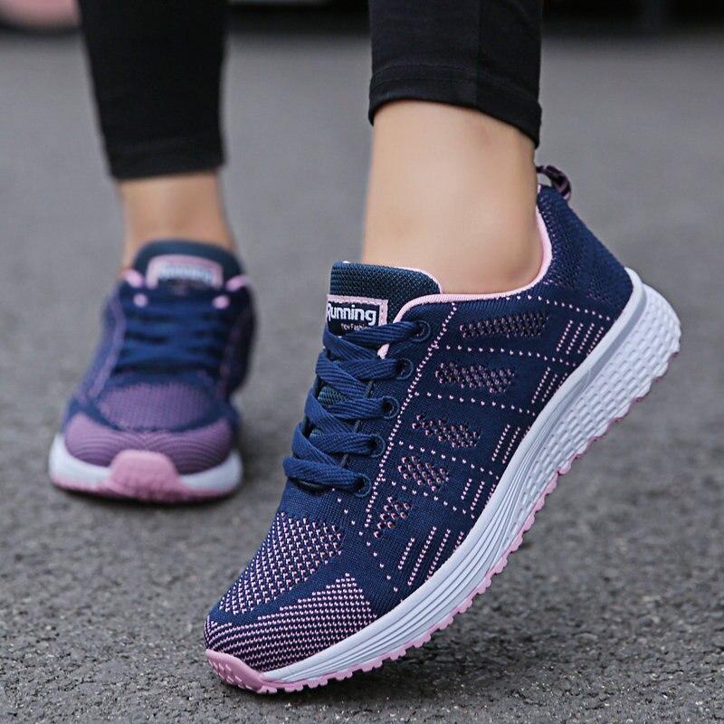 Women Sport Shoes Man Breathable Walking Mesh Lace up Light Flats Sneakers for Woman