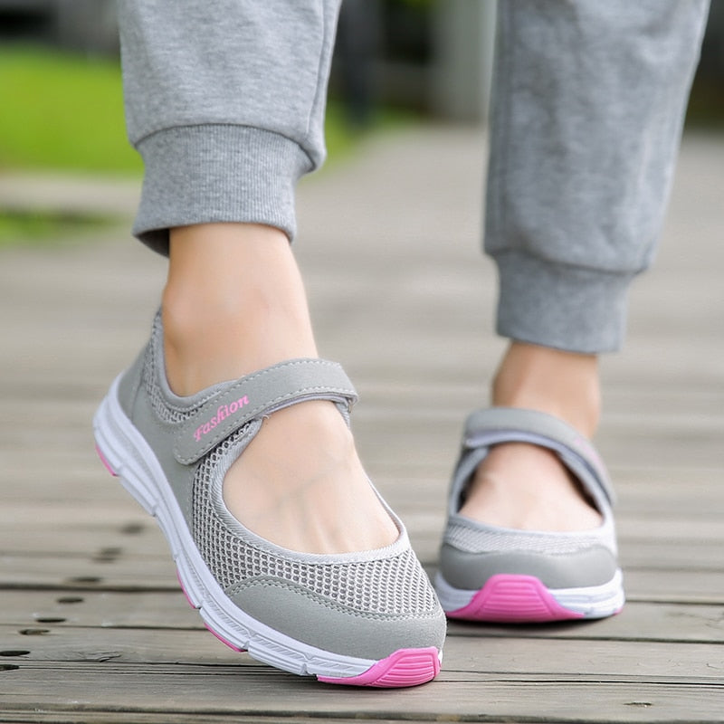 Summer Breathable Women Sneakers Healthy Walking Mary Jane Shoes Sporty Mesh