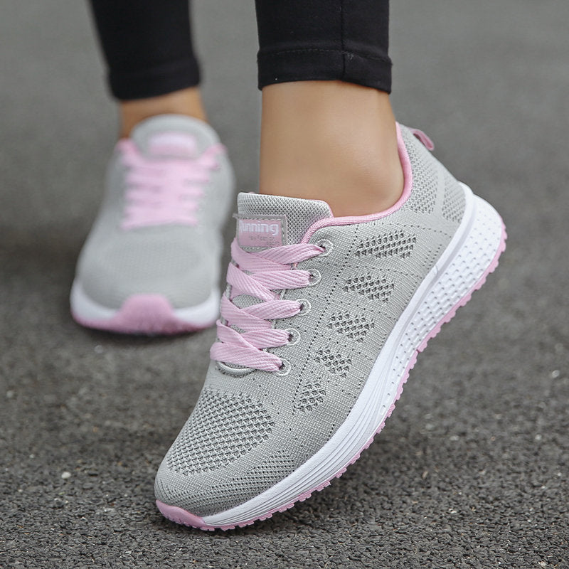 Women Sport Shoes Man Breathable Walking Mesh Lace up Light Flats Sneakers for Woman