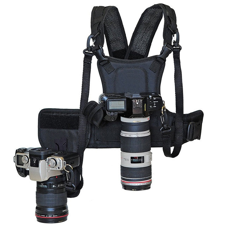 Carrier II Multi Dual 2 Camera Carrying Chest Harness System Vest Quick Strap with Side Holster