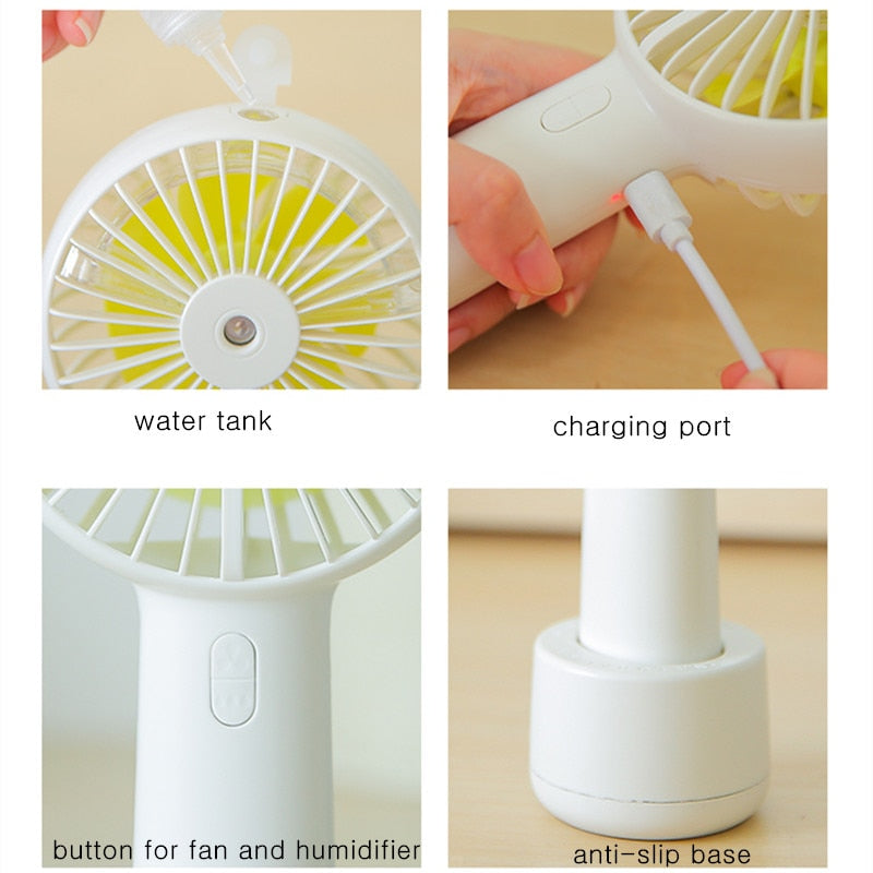 Battery Portable Water Spray Mist Fan Electric USB Rechargeable Handheld Mini Fan Cooling Air