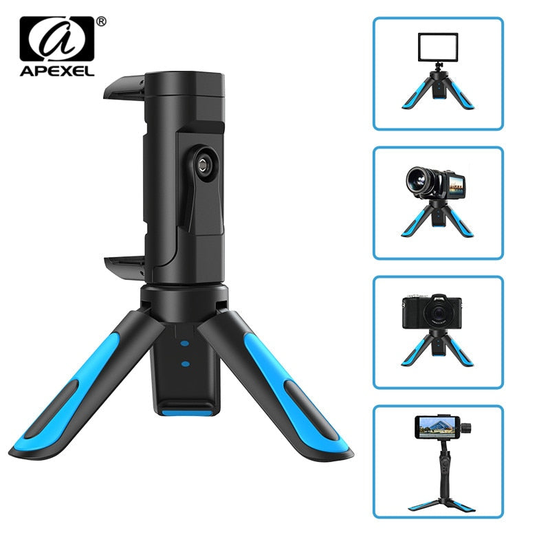 APEXEL Universal Camera Tripod Portable Stretch Handheld Tripod With Mobile Phone Clip Smartphone