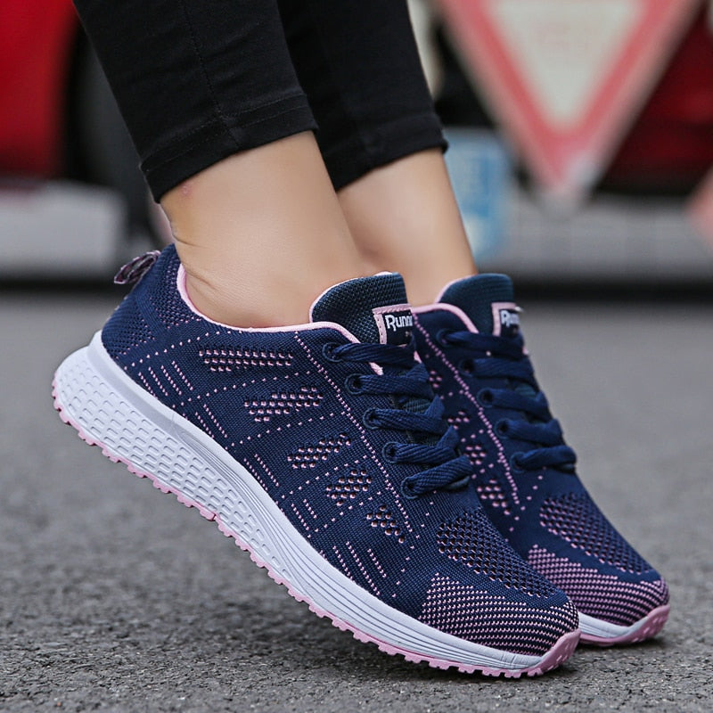 Women Sport Shoes Man Breathable Walking Mesh Lace up Light Flats Sneakers for Woman