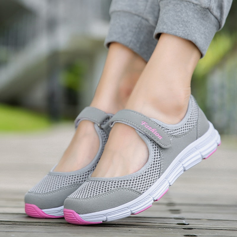 Summer Breathable Women Sneakers Healthy Walking Mary Jane Shoes Sporty Mesh