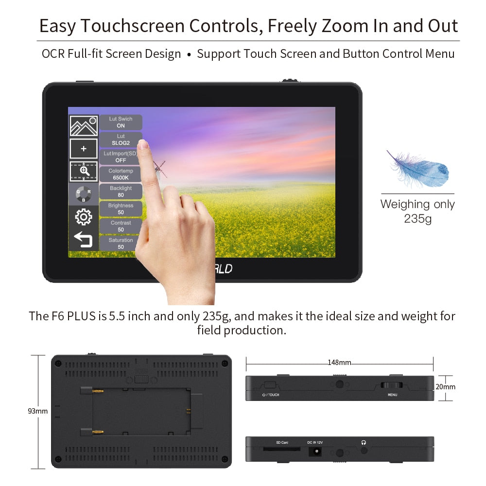 FEELWORLD F6 PLUS 5.5 Inch on Camera DSLR Field Monitor 3D LUT Touch Screen IPS