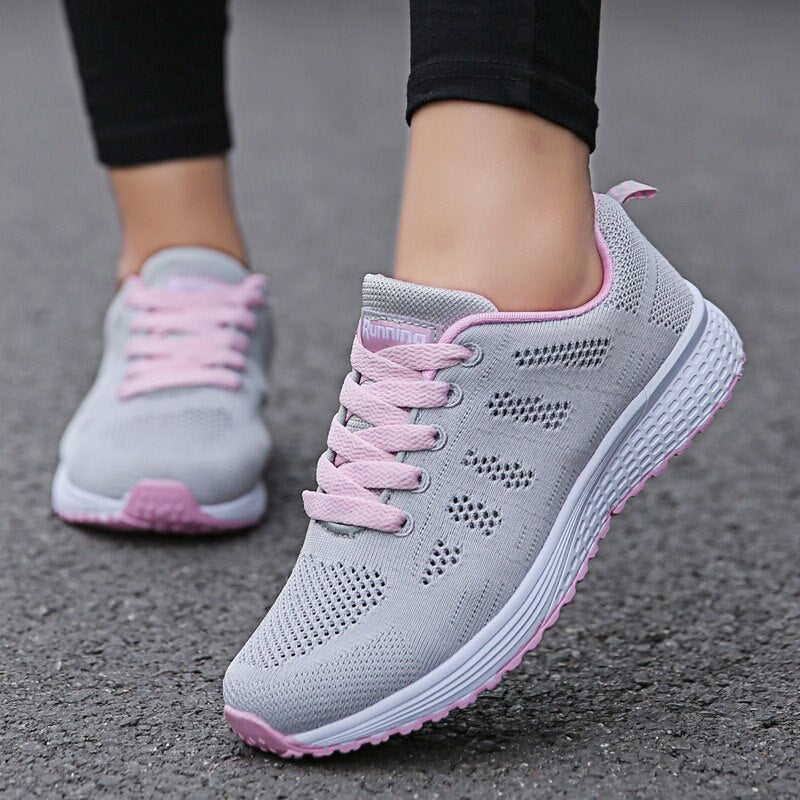 Women Sport Shoes Man Breathable Walking Mesh Lace up Light Flats Sneakers for Woman