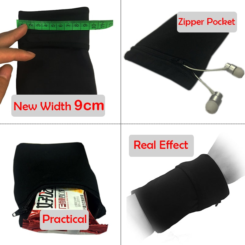 Mini Wristband Sport Bag Gym Wrist Pouch Cycling Badminton Tennis Sweatband Zipper