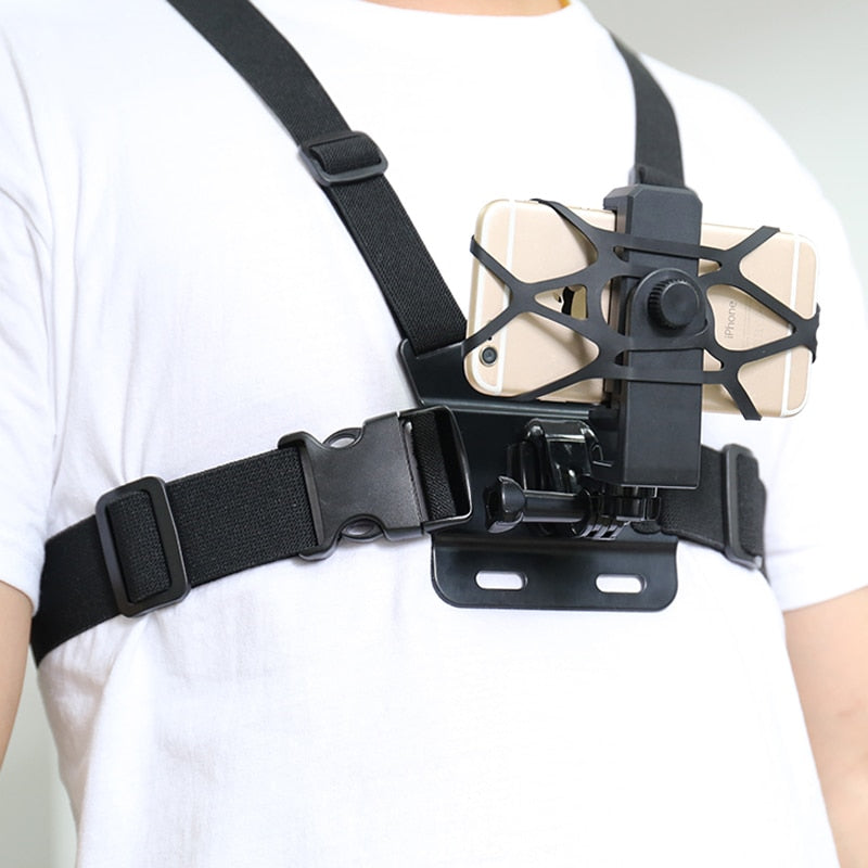 Adjustable Phone Clip Holder with Gopro Chest Belt/ Head Strap