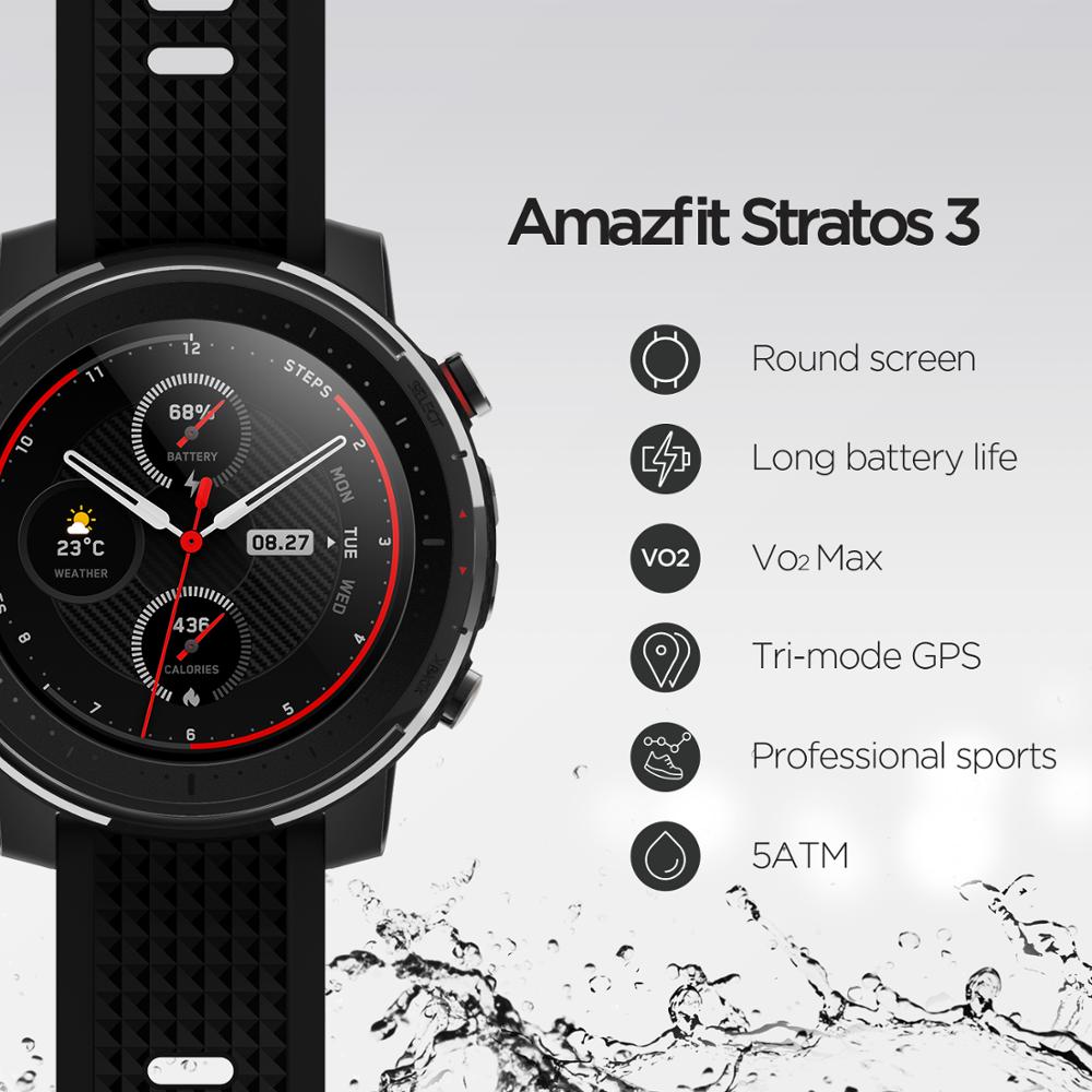 IN Stock Global Version New Amazfit Stratos 3 Smart Watch GPS 5ATM Music Dual Mode