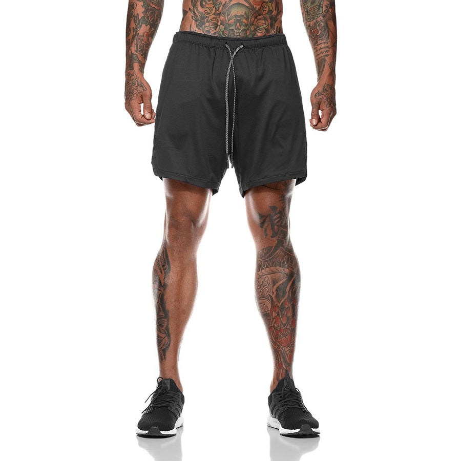 Men 2 in 1 Running Shorts Jogging Gym Fitness Training Quick Dry Beach Short Pants