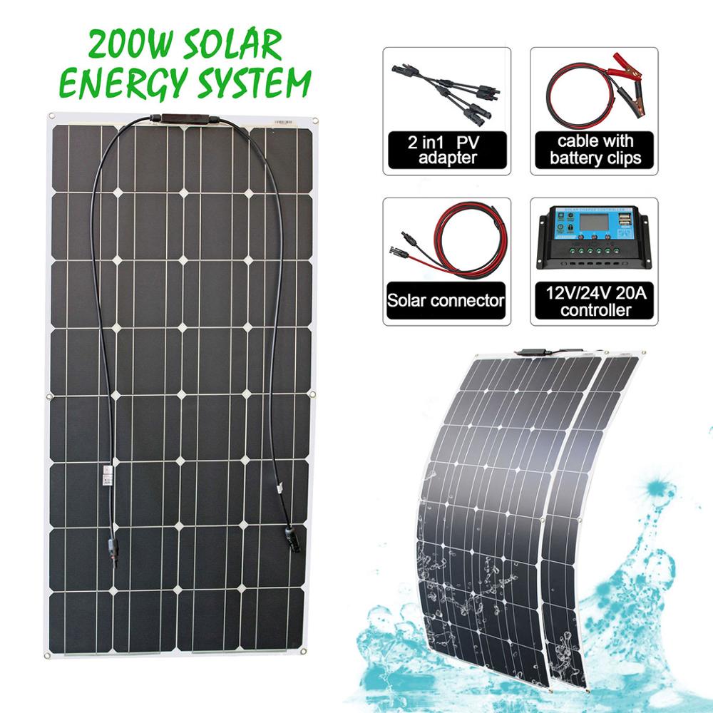 100w 200w flexible solar panel with 10A/20A solar regulator cable for 12v battery charger home