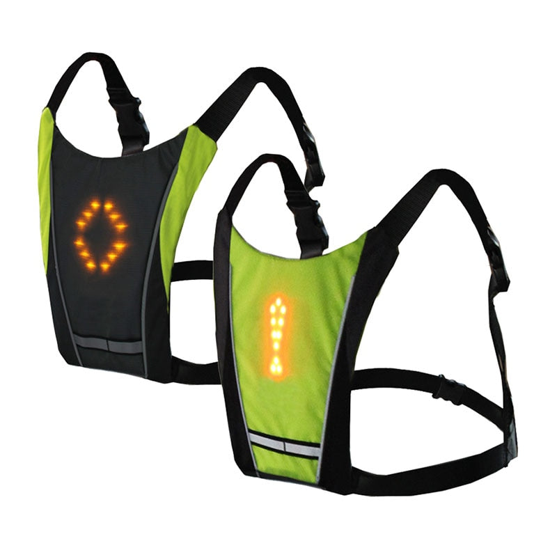 Unisex Wireless Reflective Cycling Vest 4 LED Turn Signal Light Vest USB Rechargeable Backpack