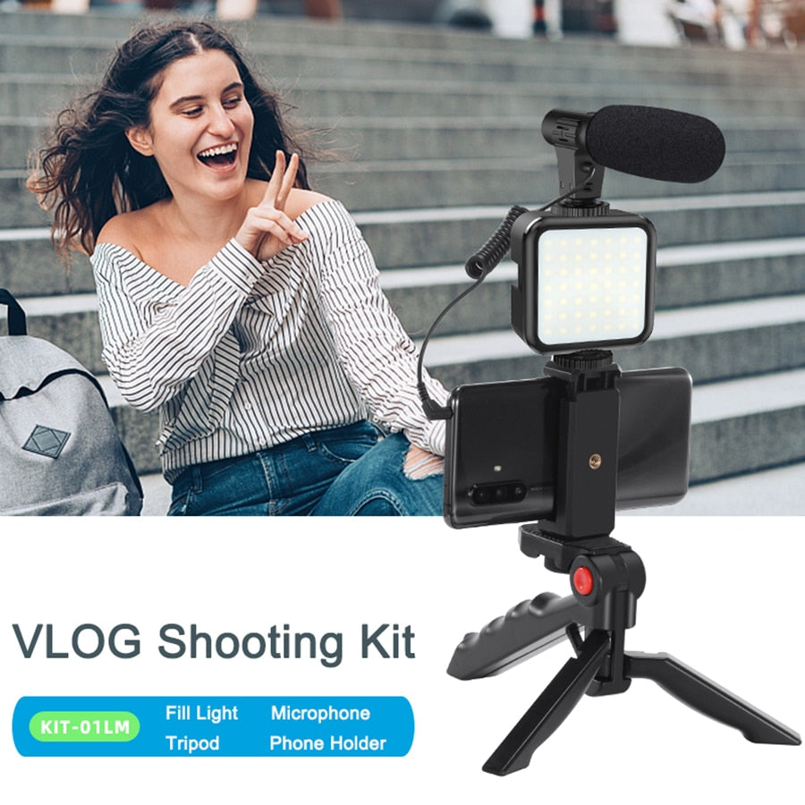 MAMEN Smartphone Vlogging Kit Video Recording Equipment with Tripod Fill Light