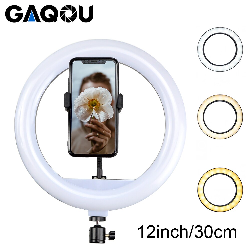 12" 30cm Photography LED Selfie Ring Light Dimmable Lamp Camera Phone Photo Ringlight with Tripod