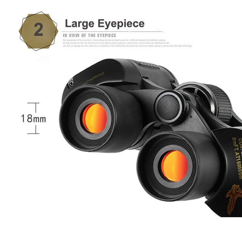 60x60 High Power Binoculars With Coordinates BAK4 Portable Telescope LowLight Night Vision