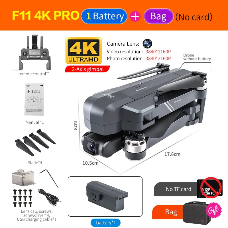 CSF F11S Pro Drone 4k Profesional Camera 3KM WIFI GPS EIS 2-axis Anti-Shake Gimbal FPV Brushless