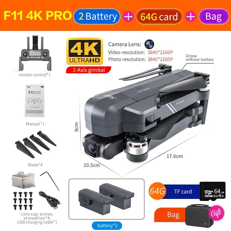 CSF F11S Pro Drone 4k Profesional Camera 3KM WIFI GPS EIS 2-axis Anti-Shake Gimbal FPV Brushless