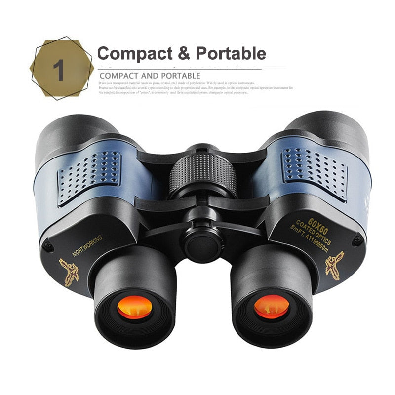 60x60 High Power Binoculars With Coordinates BAK4 Portable Telescope LowLight Night Vision