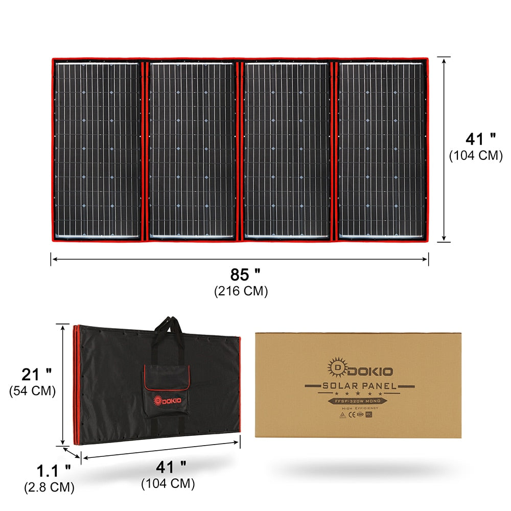 Dokio 300W 18V Flexible Solar Panel Portable Outdoor Foldable Camping/Boat/RV/Travel/Home/Car